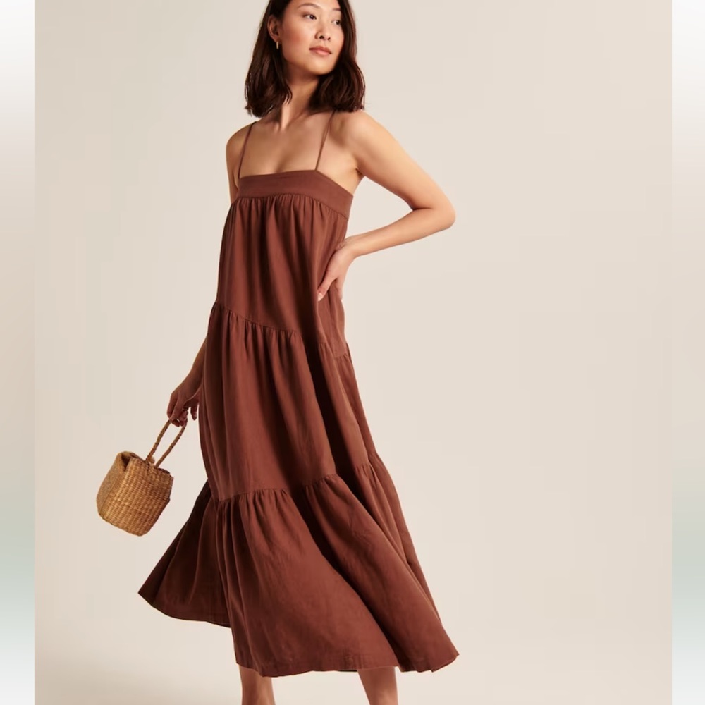 Abercrombie & Fitch Asymmetrical Tiered Maxi Dress – Rust Adobe, Size XS